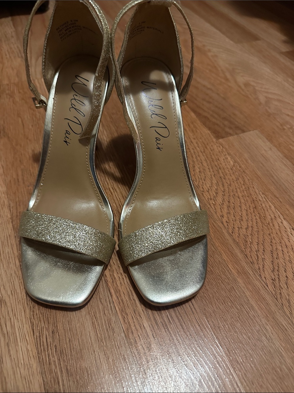 Wild Pair Gold Glitter Strap Block Heel Sandals